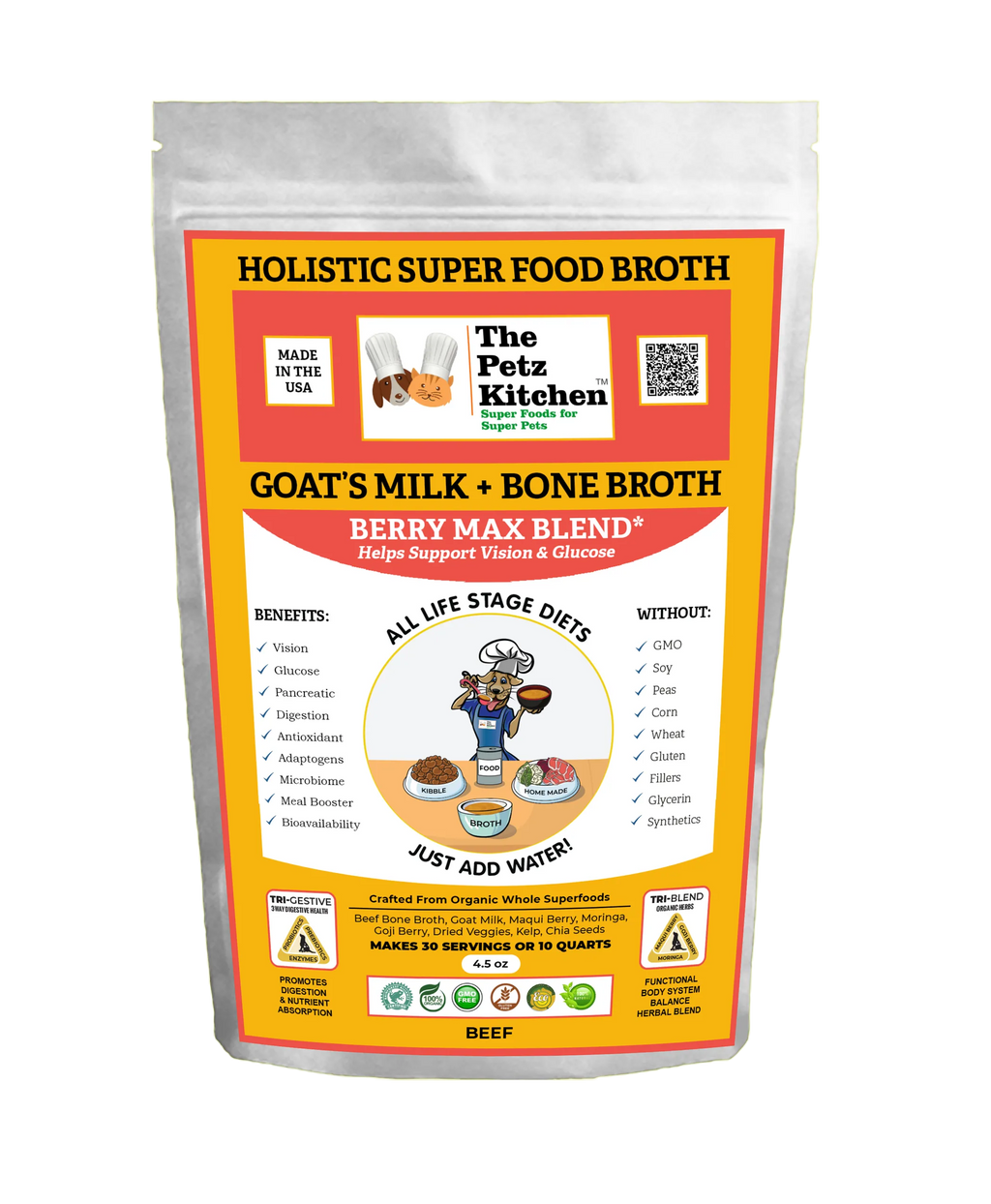 4APAWS™Goats Milk + Bone Broth Berry Max Antioxidant Vision & Glucose Support Broth* The Petz Kitchen Dog & Cat Holistic Super Foods*