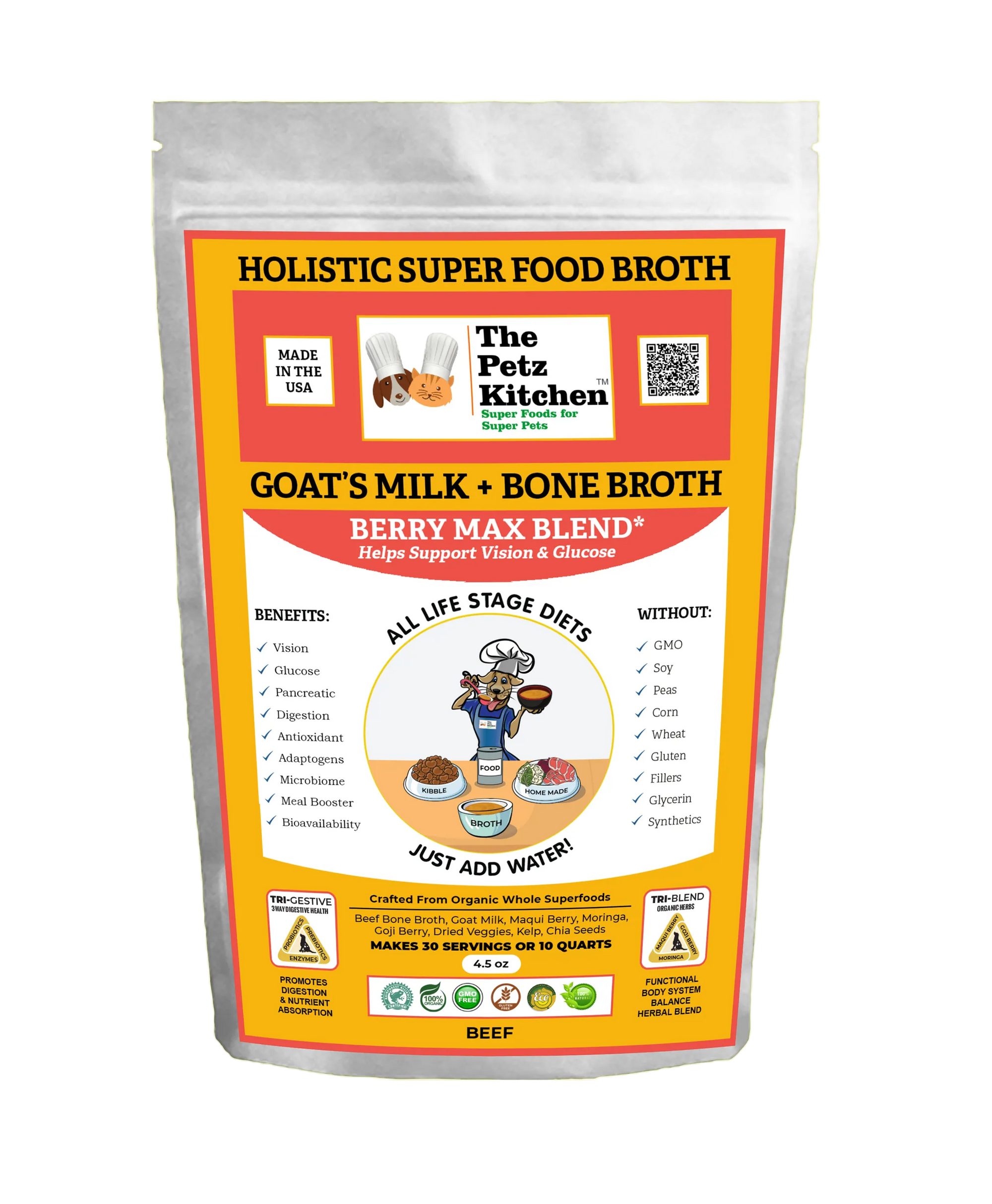 4APAWS™Goats Milk + Bone Broth Berry Max Antioxidant Vision & Glucose Support Broth* The Petz Kitchen Dog & Cat Holistic Super Foods*
