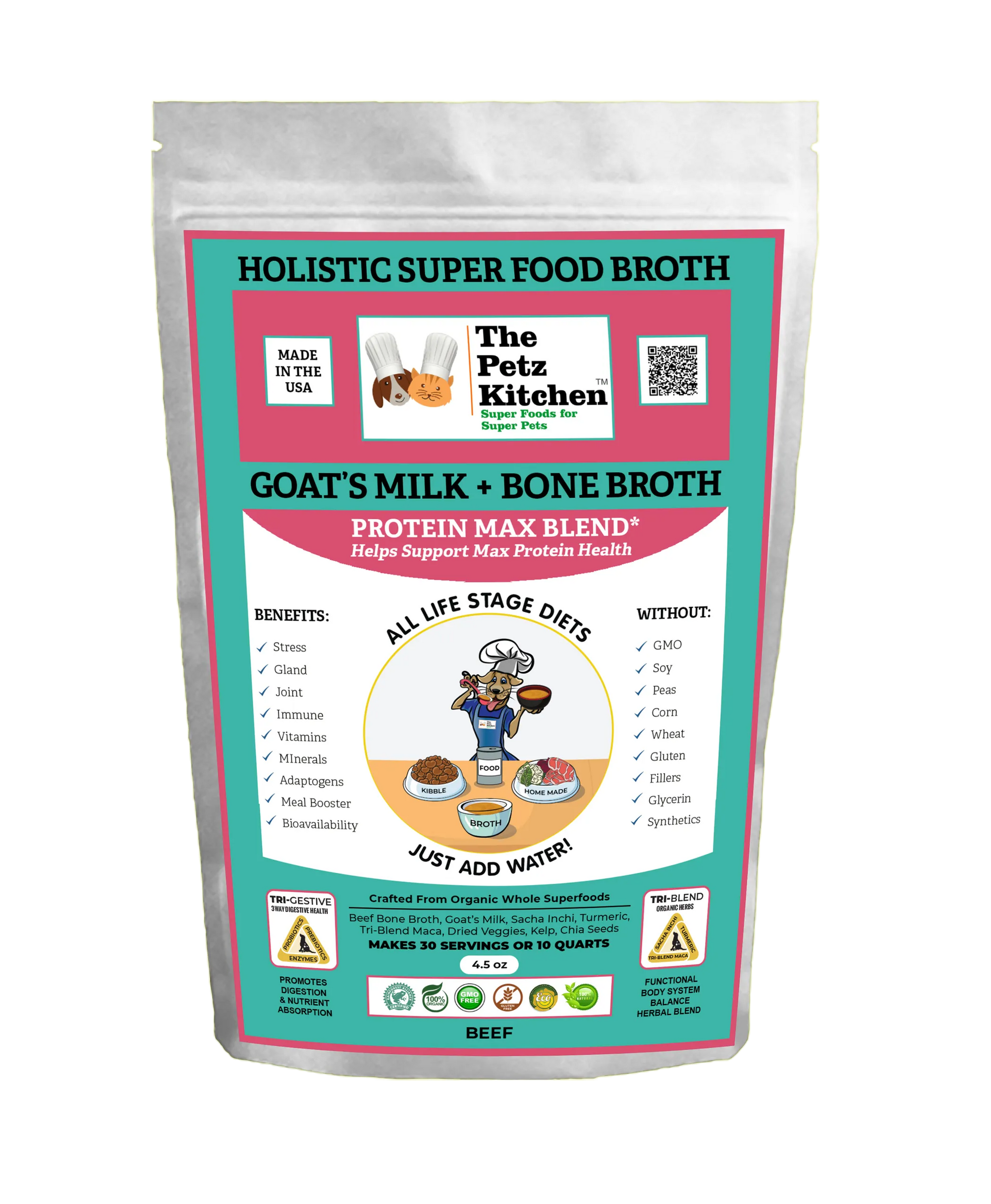 4APAWS™Goats Milk & Bone Broth Protein Max Blend* Stress, Gland, Joint & Immune Support* The Petz Kitchen  Broth